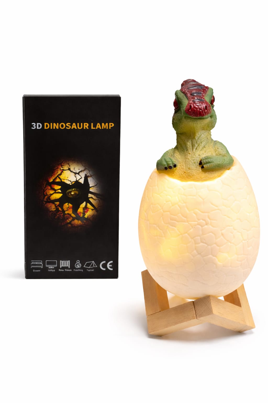 3D-Dinosaurierlampe mit Holzsockel
